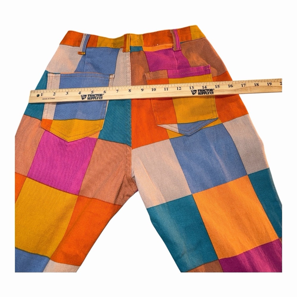 Peach Love Patchwork Bell Bottom Pants S Multi Color Flare 70s Inspired Boho - Picture 10 of 10